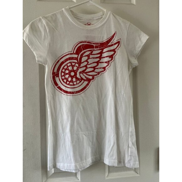 Vtg Women's Detroit Red Wings Hockey White Red T-Shirt 1931 National Anthem Pres - Picture 1 of 9